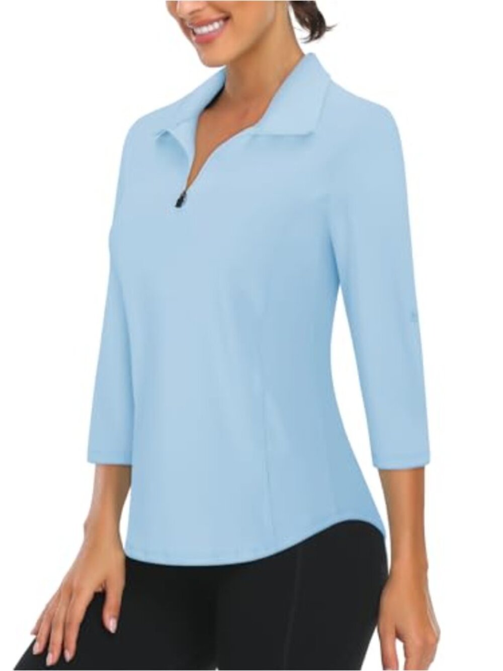 Womens 3/4 Sleeve Quarter Zip Golf Polo UPF 50+ Activewear Pullover